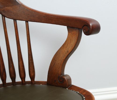 fig 5. Victorian Mahogany Revolving Office Desk Library Captains Leather Chair (Circa 1880)