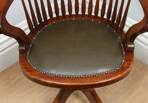 fig 6. Victorian Mahogany Revolving Office Desk Library Captains Leather Chair (Circa 1880)