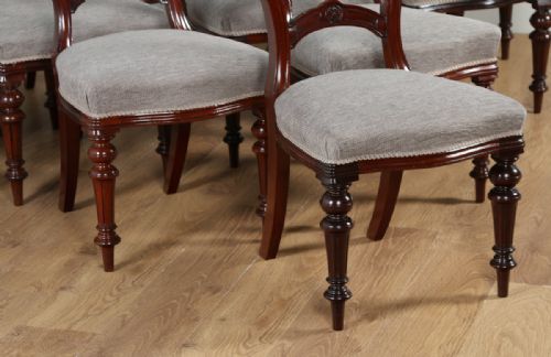 fig 2. Victorian Set of 12 Twelve Mahogany Carved Back Upholstered Dining Chairs Attributable to James Shoolbred & Co. (Circa 1880)