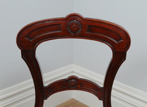 fig 4. Victorian Set of 12 Twelve Mahogany Carved Back Upholstered Dining Chairs Attributable to James Shoolbred & Co. (Circa 1880)