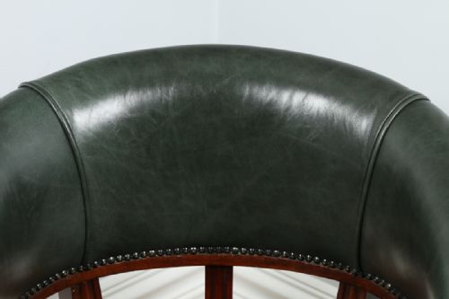 fig 2. Victorian Mahogany Revolving Office Green Leather Desk Tub Library Captains Chair (Circa 1880)