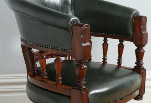 fig 3. Victorian Mahogany Revolving Office Green Leather Desk Tub Library Captains Chair (Circa 1880)