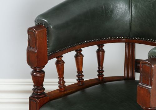 fig 4. Victorian Mahogany Revolving Office Green Leather Desk Tub Library Captains Chair (Circa 1880)