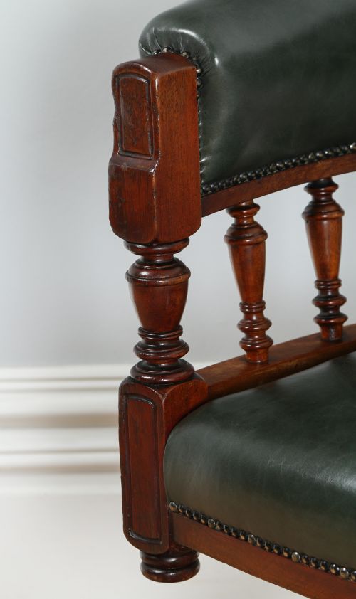 fig 5. Victorian Mahogany Revolving Office Green Leather Desk Tub Library Captains Chair (Circa 1880)