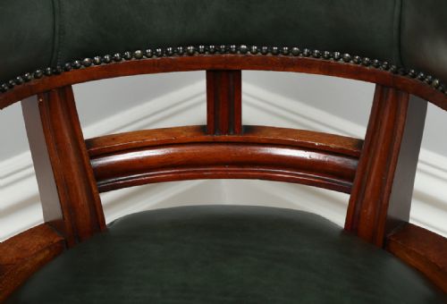 fig 7. Victorian Mahogany Revolving Office Green Leather Desk Tub Library Captains Chair (Circa 1880)