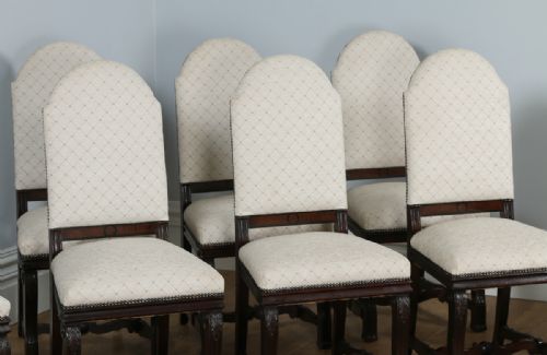 fig 1. Set of 8 Eight French Empire Oak & Walnut Upholstered High Back Kitchen Dining Chairs (Circa 1880)