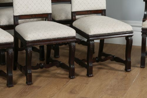 fig 2. Set of 8 Eight French Empire Oak & Walnut Upholstered High Back Kitchen Dining Chairs (Circa 1880)