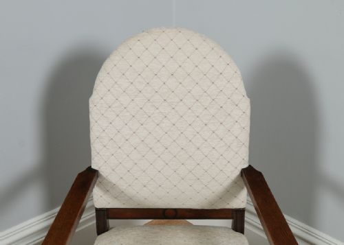 fig 4. Set of 8 Eight French Empire Oak & Walnut Upholstered High Back Kitchen Dining Chairs (Circa 1880)