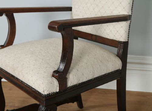 fig 5. Set of 8 Eight French Empire Oak & Walnut Upholstered High Back Kitchen Dining Chairs (Circa 1880)