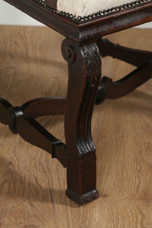 fig 8. Set of 8 Eight French Empire Oak & Walnut Upholstered High Back Kitchen Dining Chairs (Circa 1880)