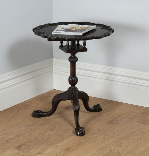 fig 1. Georgian Chippendale Style English Mahogany Tilt Top Bird Cage Pie Crust Tripod Occasional Tea Supper Wine Pedestal Circular Table (Circa 1910)