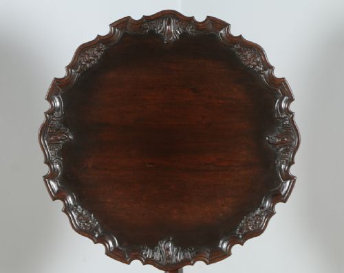 fig 2. Georgian Chippendale Style English Mahogany Tilt Top Bird Cage Pie Crust Tripod Occasional Tea Supper Wine Pedestal Circular Table (Circa 1910)
