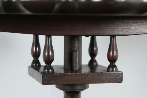 fig 4. Georgian Chippendale Style English Mahogany Tilt Top Bird Cage Pie Crust Tripod Occasional Tea Supper Wine Pedestal Circular Table (Circa 1910)
