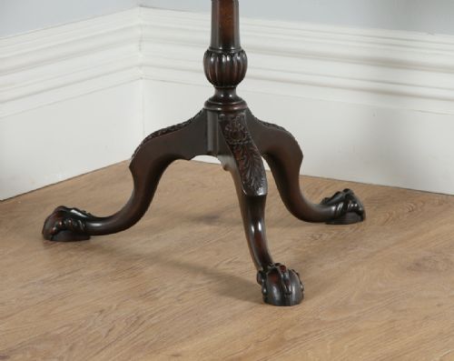 fig 6. Georgian Chippendale Style English Mahogany Tilt Top Bird Cage Pie Crust Tripod Occasional Tea Supper Wine Pedestal Circular Table (Circa 1910)