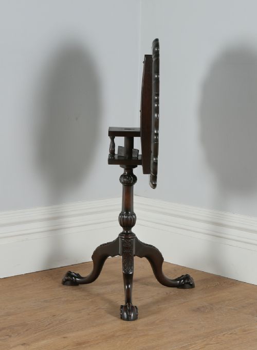 fig 7. Georgian Chippendale Style English Mahogany Tilt Top Bird Cage Pie Crust Tripod Occasional Tea Supper Wine Pedestal Circular Table (Circa 1910)
