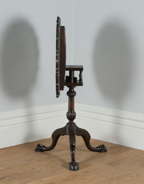 fig 8. Georgian Chippendale Style English Mahogany Tilt Top Bird Cage Pie Crust Tripod Occasional Tea Supper Wine Pedestal Circular Table (Circa 1910)