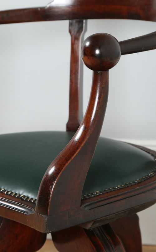 fig 3. Victorian Mahogany Revolving Office Desk Library Captains Chair (Circa 1890)