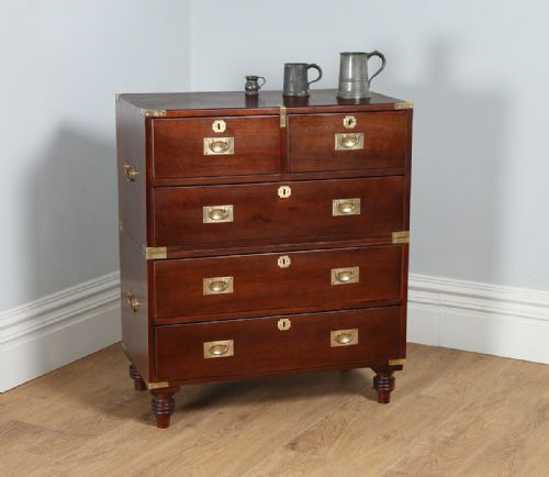 Victorian Colonial Walnut & Brass Military Officer’s Campaign Chest of Drawers by Arthur Foley & Son of Salisbury (Circa 1890)