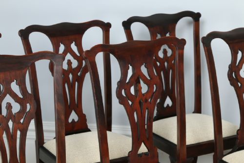 fig 1. Set of 8 Eight Georgian Chippendale Style Mahogany Upholstered Kitchen Dining Chairs (Circa 1900)