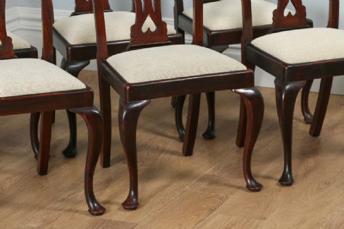 fig 2. Set of 8 Eight Georgian Chippendale Style Mahogany Upholstered Kitchen Dining Chairs (Circa 1900)