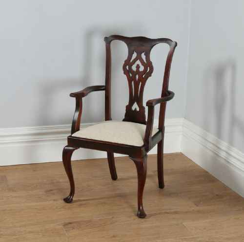 fig 4. Set of 8 Eight Georgian Chippendale Style Mahogany Upholstered Kitchen Dining Chairs (Circa 1900)