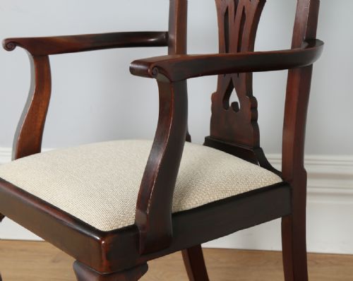 fig 6. Set of 8 Eight Georgian Chippendale Style Mahogany Upholstered Kitchen Dining Chairs (Circa 1900)