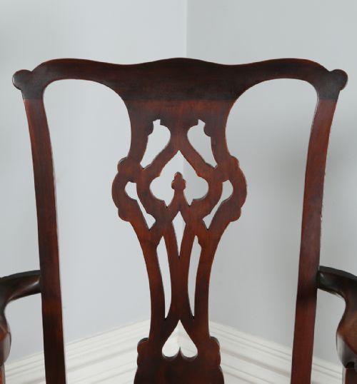 fig 5. Set of 8 Eight Georgian Chippendale Style Mahogany Upholstered Kitchen Dining Chairs (Circa 1900)