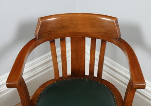 fig 1. Edwardian Beech Revolving Office Desk Library Captains Armchair Chair (Circa 1910)