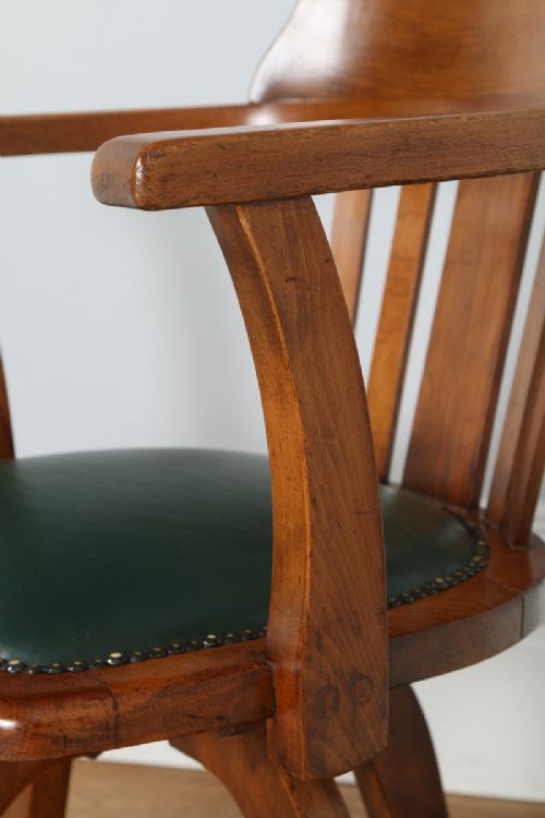 fig 2. Edwardian Beech Revolving Office Desk Library Captains Armchair Chair (Circa 1910)