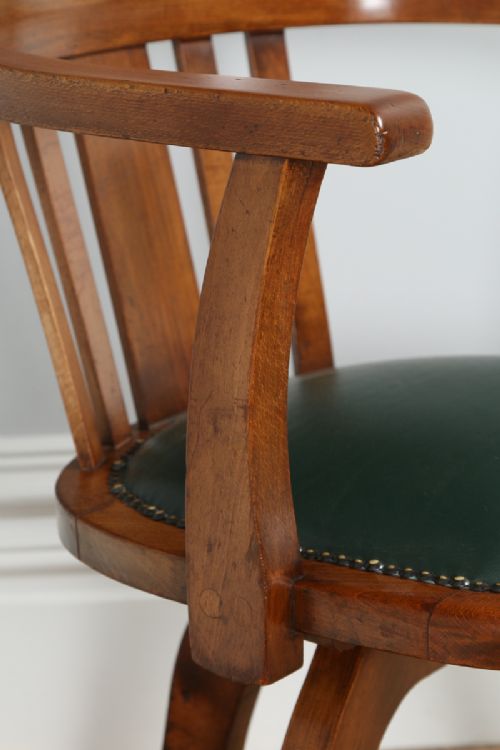 fig 4. Edwardian Beech Revolving Office Desk Library Captains Armchair Chair (Circa 1910)