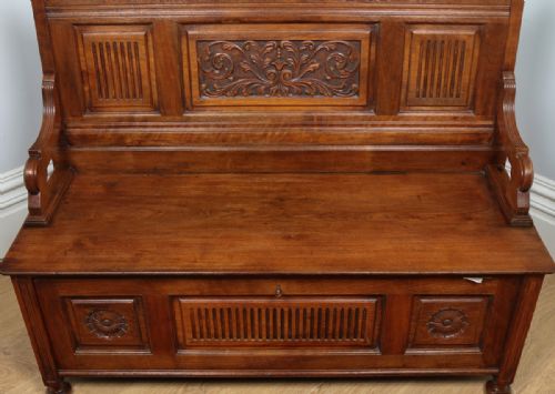 fig 5. Edwardian Walnut Box Settle Hall Seat Monks Bench (Circa 1910)