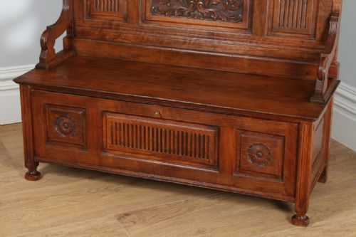 fig 6. Edwardian Walnut Box Settle Hall Seat Monks Bench (Circa 1910)