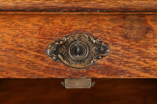 fig 7. Victorian 4ft 8” Oak Roll Top Pedestal Office Writing Desk (Circa 1890)