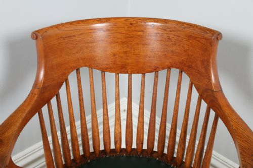 fig 1. Victorian Oak Revolving Office Desk Library Captains Green Leather Chair (Circa 1890) by Alfred Allen Furnishing Expert of Hill St. and John Bright St. of Birmingham