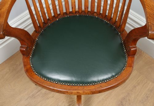 fig 4. Victorian Oak Revolving Office Desk Library Captains Green Leather Chair (Circa 1890) by Alfred Allen Furnishing Expert of Hill St. and John Bright St. of Birmingham