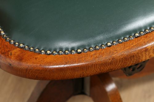 fig 5. Victorian Oak Revolving Office Desk Library Captains Green Leather Chair (Circa 1890) by Alfred Allen Furnishing Expert of Hill St. and John Bright St. of Birmingham