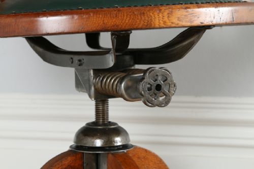 fig 6. Victorian Oak Revolving Office Desk Library Captains Green Leather Chair (Circa 1890) by Alfred Allen Furnishing Expert of Hill St. and John Bright St. of Birmingham