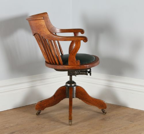 fig 8. Victorian Oak Revolving Office Desk Library Captains Green Leather Chair (Circa 1890) by Alfred Allen Furnishing Expert of Hill St. and John Bright St. of Birmingham