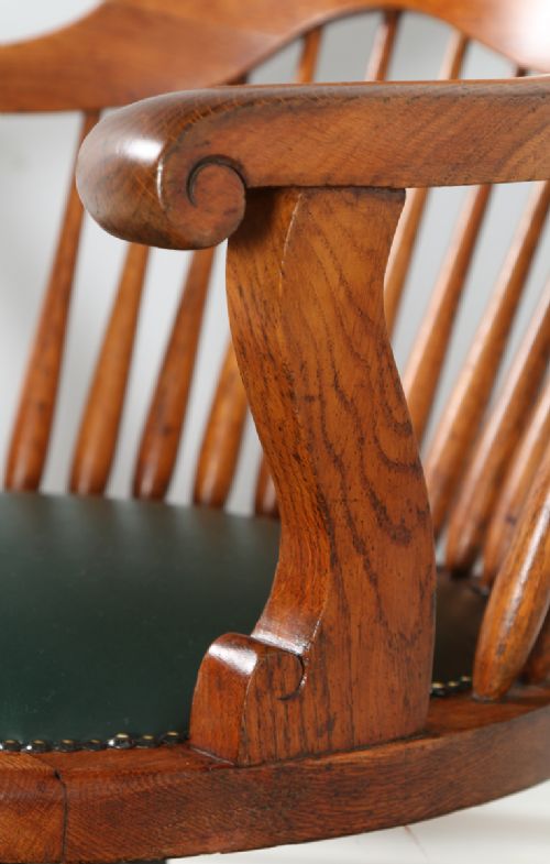 fig 2. Victorian Oak Revolving Office Desk Library Captains Green Leather Chair (Circa 1890) by Alfred Allen Furnishing Expert of Hill St. and John Bright St. of Birmingham