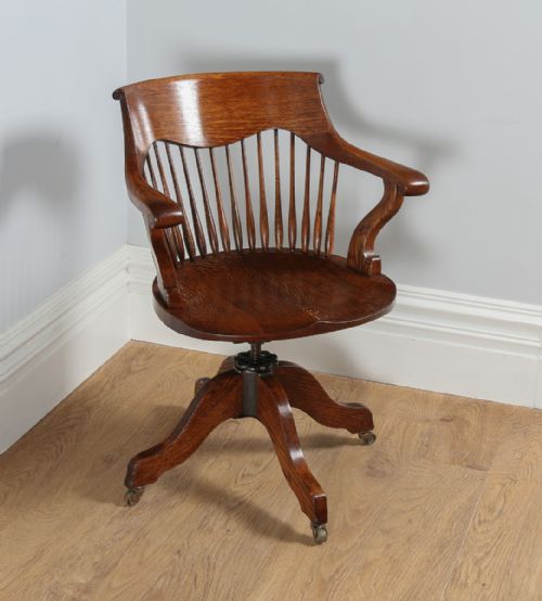 Victorian Oak Revolving Office Desk Library Captains Chair (Circa 1890)