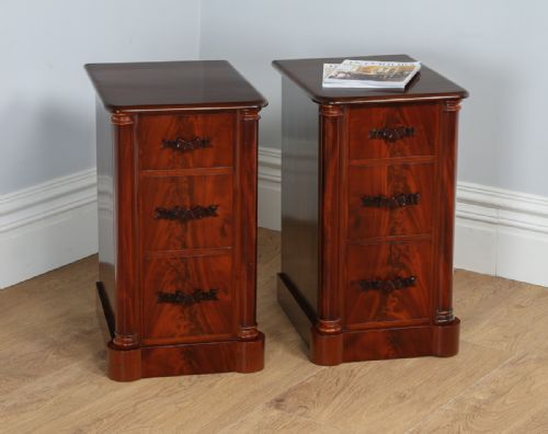 Pair of Antique Victorian Flame Mahogany Bedside Chests Pot Cupboards Night Stands Cabinets (Circa 1860)