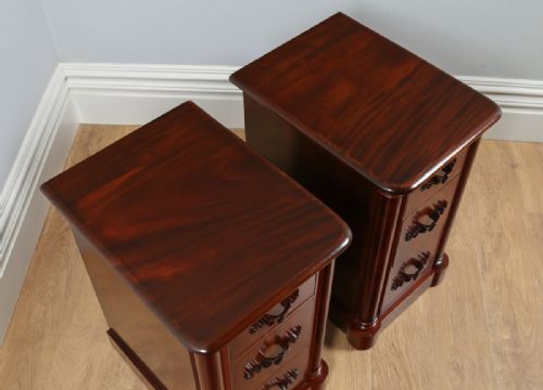 fig 1. Pair of Antique Victorian Flame Mahogany Bedside Chests Pot Cupboards Night Stands Cabinets (Circa 1860)