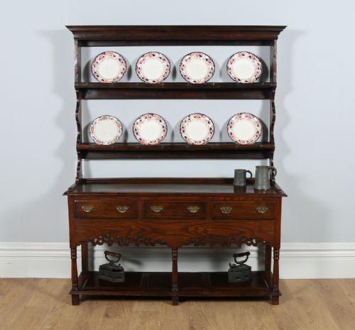 Georgian Style South Wales / Welsh Oak Farmhouse Joined High Potboard / Pot Board Dresser Base & Rack (Circa 1870)