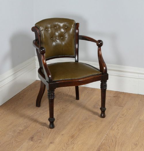 Victorian Mahogany Green Leather Office Desk Library Captains Arm Chair / Armchair (Circa 1890)