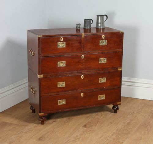 Victorian Colonial Anglo Indian Teak & Brass Military Officer’s Campaign Chest of Drawers (Circa 1880)