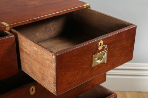 fig 6. Victorian Colonial Anglo Indian Teak & Brass Military Officer’s Campaign Chest of Drawers (Circa 1880)
