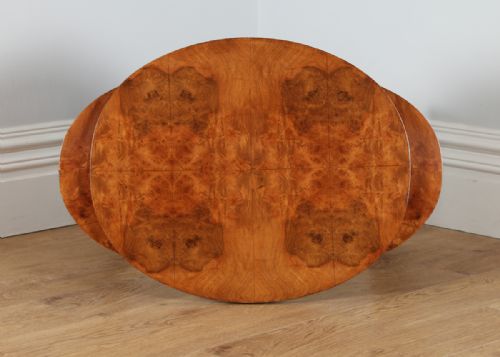 fig 1. Art Deco Set of Five 5 Quintetto Burr Walnut Oval Shaped Nest of Coffee Side Wine Lamp Tables (Circa 1930)