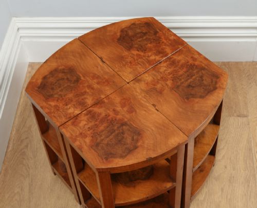 fig 8. Art Deco Set of Five 5 Quintetto Burr Walnut Oval Shaped Nest of Coffee Side Wine Lamp Tables (Circa 1930)