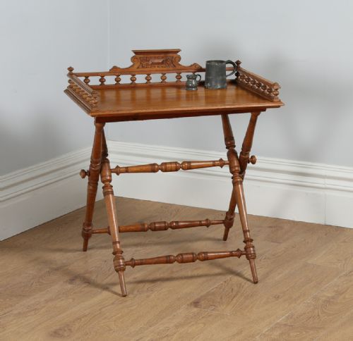 Edwardian Oak Butlers Drinks Gallery Tray Side Table & Stand (Circa 1900)