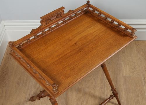 fig 1. Edwardian Oak Butlers Drinks Gallery Tray Side Table & Stand (Circa 1900)